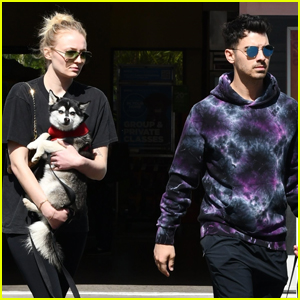 Sophie Turner & Joe Jonas Run Errands Together with Their Dog Porky