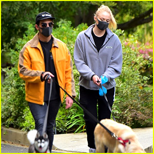 Sophie Turner & Husband Joe Jonas Walk Their Dogs While Wearing Matching Masks
