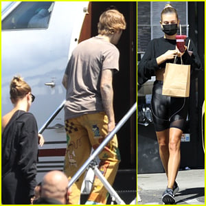 Justin Bieber & Wife Hailey Board a Private Plane Together