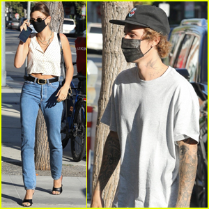 Hailey Bieber Flashes Her Midriff While Out with Justin