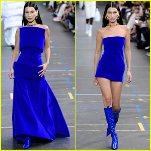 Bella Hadid Opens Off White Fashion Show In Mini Blue Dress