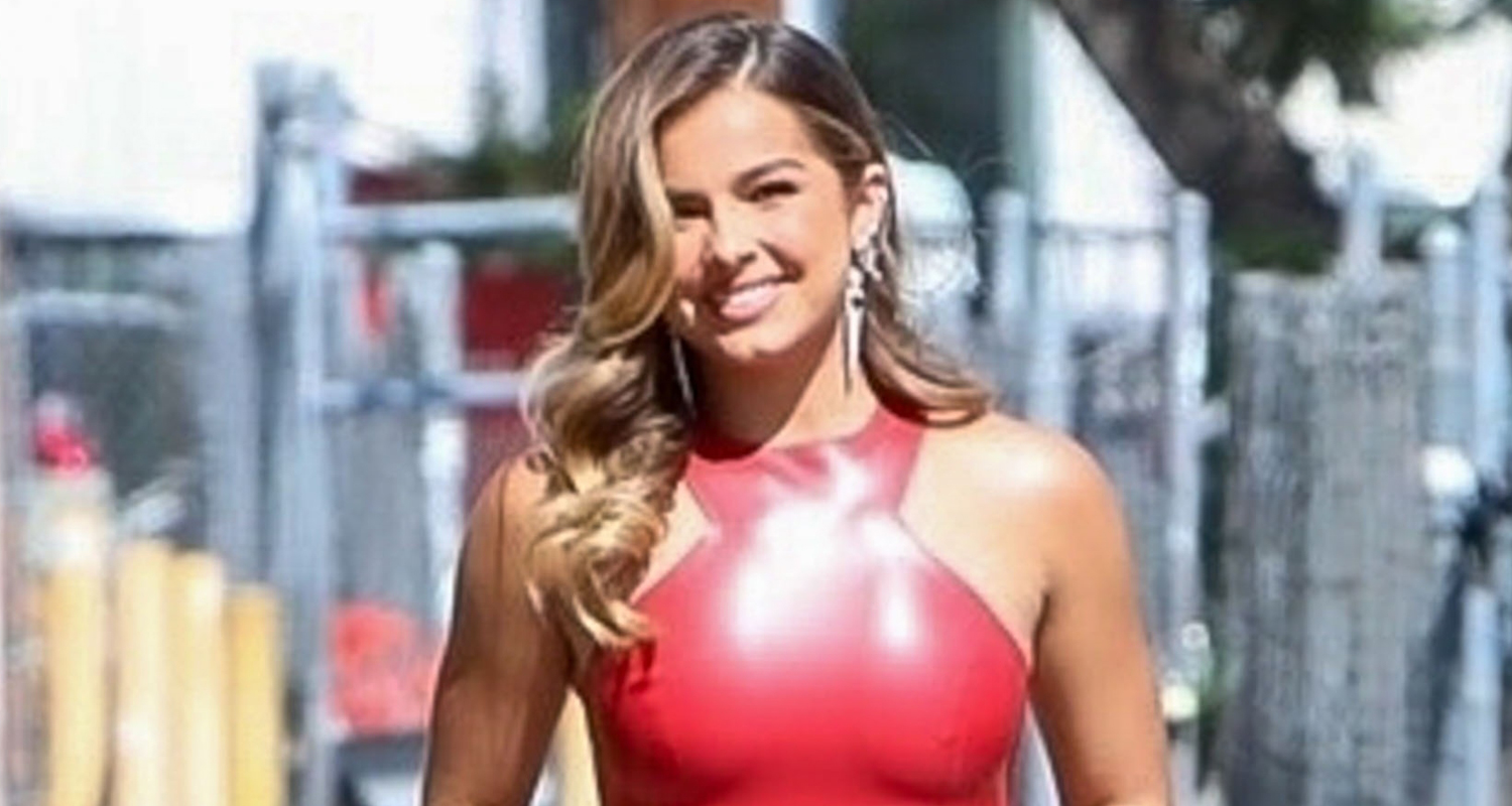 addison rae red leather dress Addison Rae rocks a red latex dress to her appearance on Jimmy Kimmel