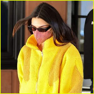 Kendall Jenner Is Cozy in Fuzzy Coat, Bralette & Sweats for Alo