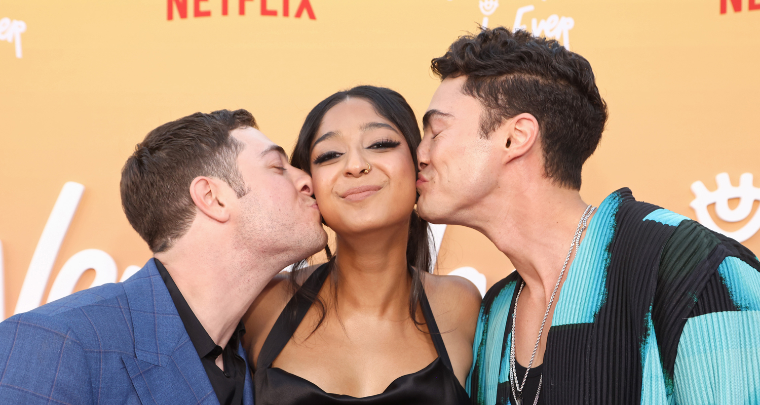 Maitreyi Ramakrishan Gets a Jaren Lewison & Darren Barnet Double Kiss at ‘Never Have I Ever’ Season 3 Premiere