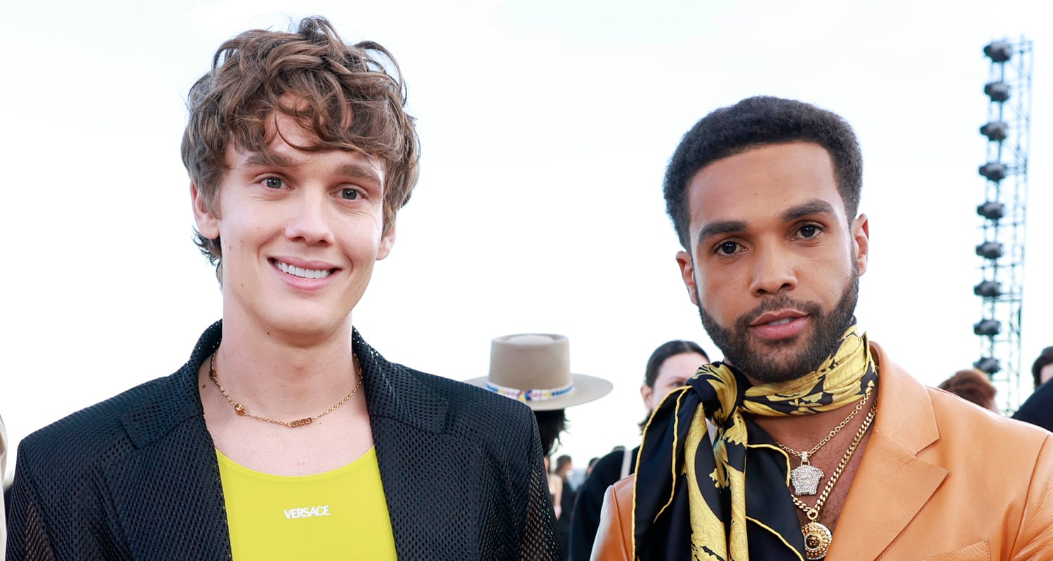 Netflix Stars Hunter Doohan & Lucien Laviscount Meet Up at Versace Fashion Show in LA