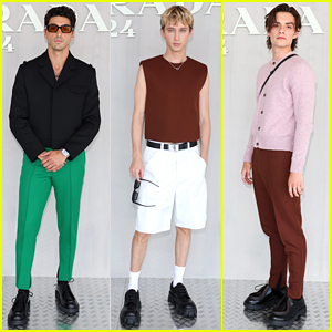 Taylor Zakhar Perez, Troye Sivan & Louis Partridge Sit Front Row at Prada Milan Fashion Show